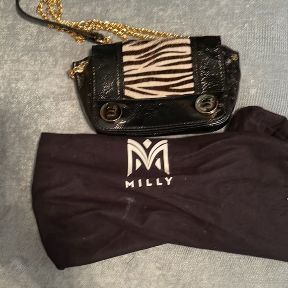 Authentic Milly black patent leather crossbody w zebra trim - Picture 6 of 6